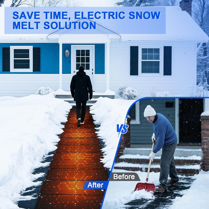 GEARBONE 10" x 30" Premium Heated Snow Melting Mat, TPO Material, -40°F Cold Resistance, 0.22" Thick Vehicle-Grade Ice Mat with Overload Protection & Thermostat, Non-Slip for Driveways, Walkways, Stairs - Image 4